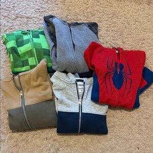 Mixed Boys Zip-Up Hoodies Bundle - Spider Red, Gray, Green, Tan